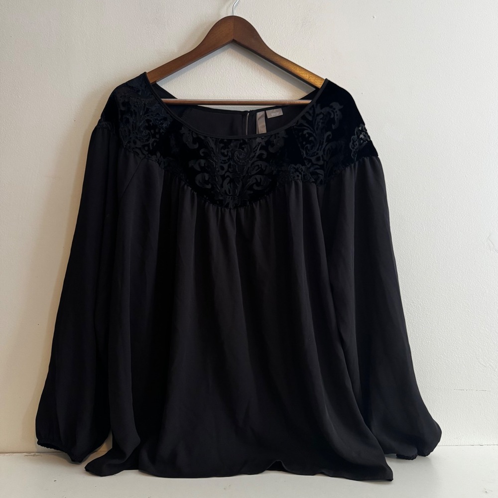Coquette et Coquine Women's 1X Black Velvet Burnout Blouse Whimsigoth Fall Goth